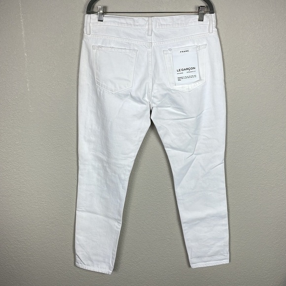 Frame Le Garcon Distressed Rolled Cuff Straight Jeans in White Mid Rise Sz 29 - Picture 6 of 15